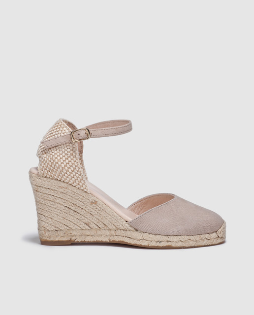 Alpargatas de cuña de mujer Zendra Basic de piel en color beige