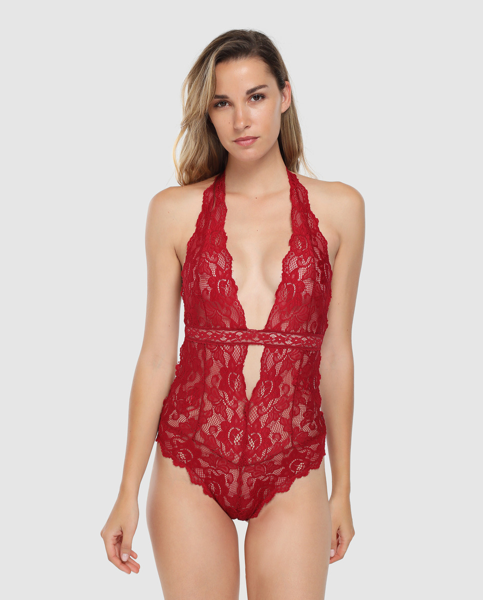 Body Topprivée de encaje floral rojo