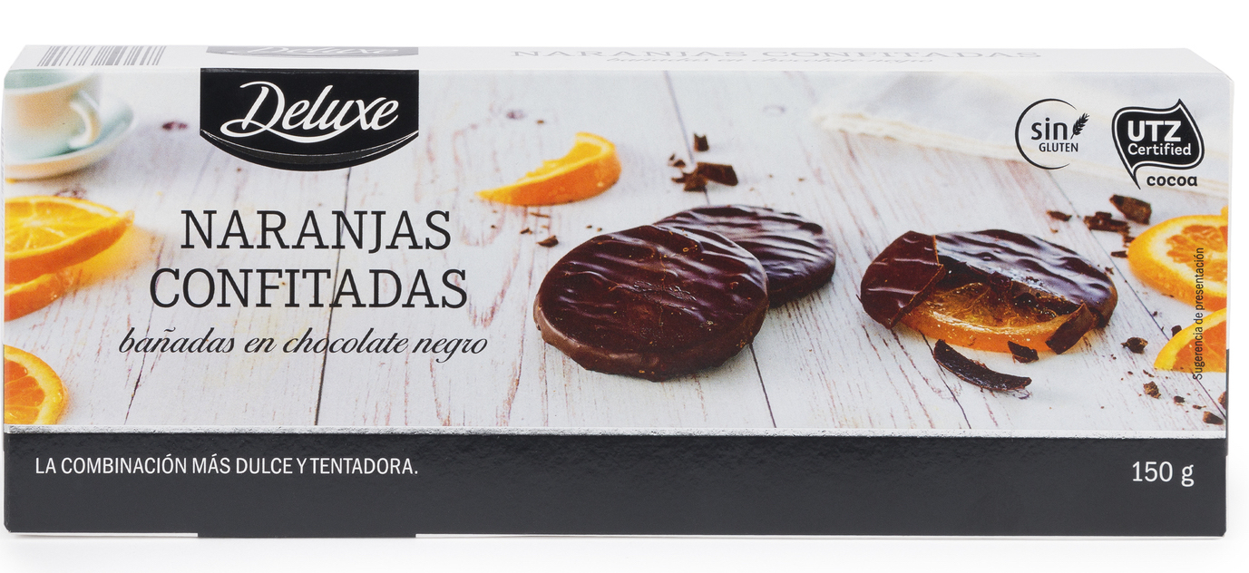 Naranjas confitadas bañadas en chocolate negro