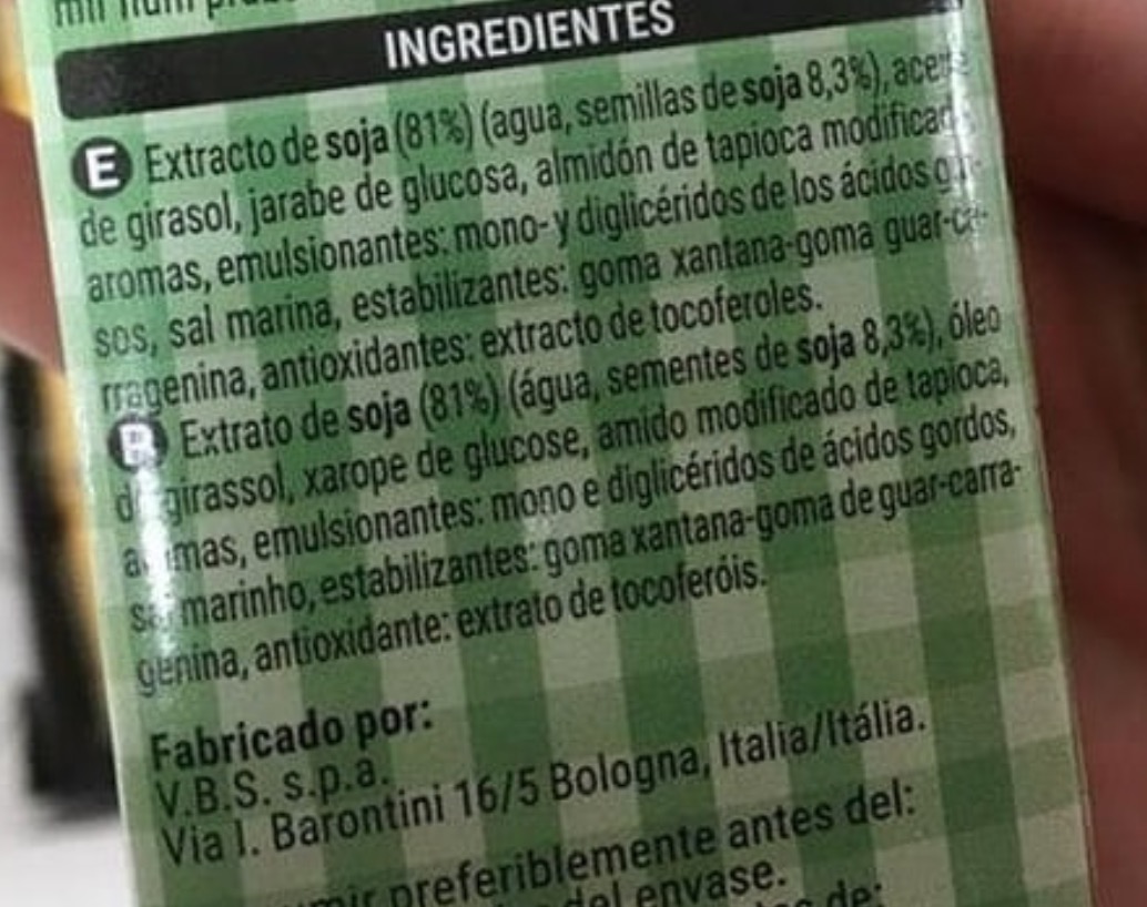 Ingredientes de la Crema de Soja