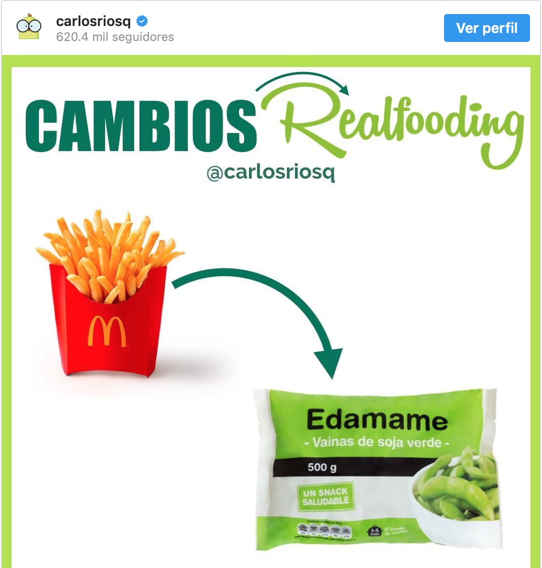 Publicación de Instagram del nutricionista Carlos Ríos