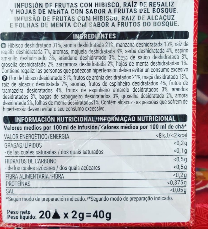 Ingredientes de la infusión