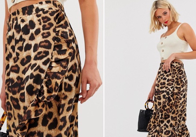 Falda midi con estampado de leopardo de Pieces deAsospor45,99 euros25,99 euros.