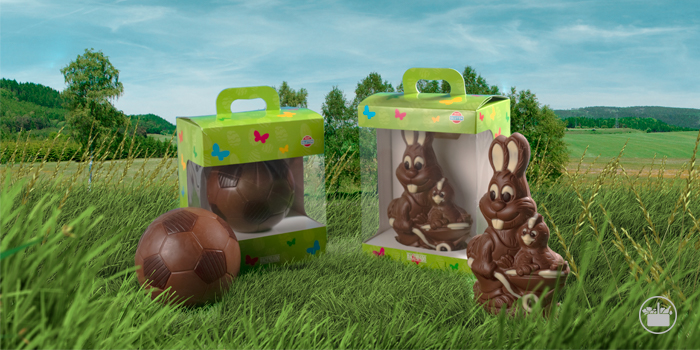Balones y Conejos de Pascua con chocolate con leche