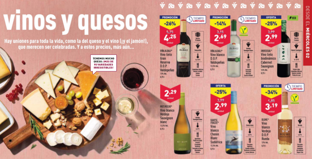 Aldi vinos y quesos