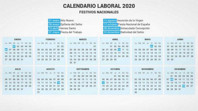 Calendario laboral 2020: festivos nacionales y autonómicos