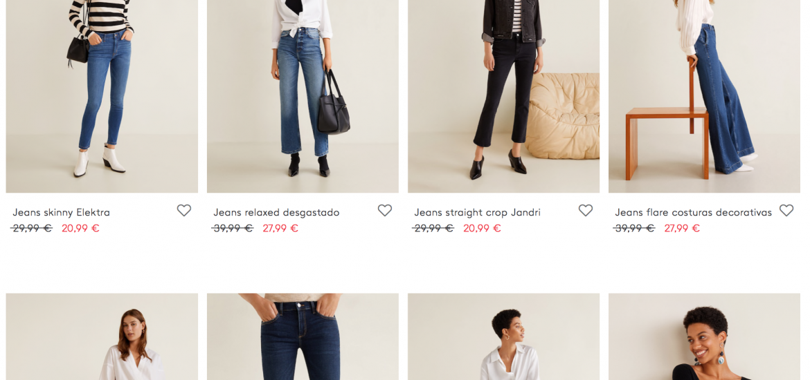 Captura de pantalla de las rebajas en jeans de Mango
