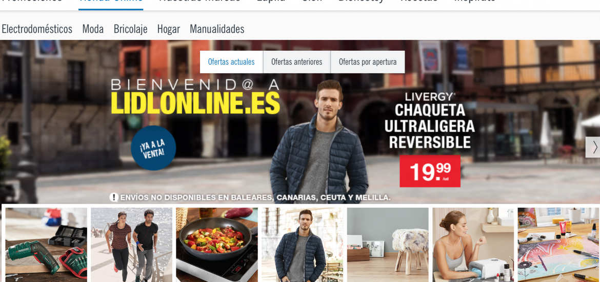 Front page de la tienda online de Lidl