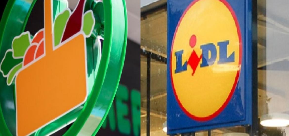 Logos de los supermercados Mercadona y Lidl