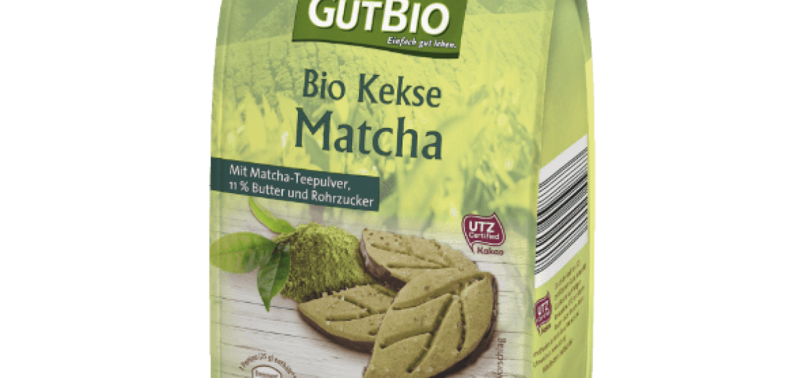 Galletas ecológicas Gutbio sabor té matcha y manzana con semillas chía en Aldi: beneficios
