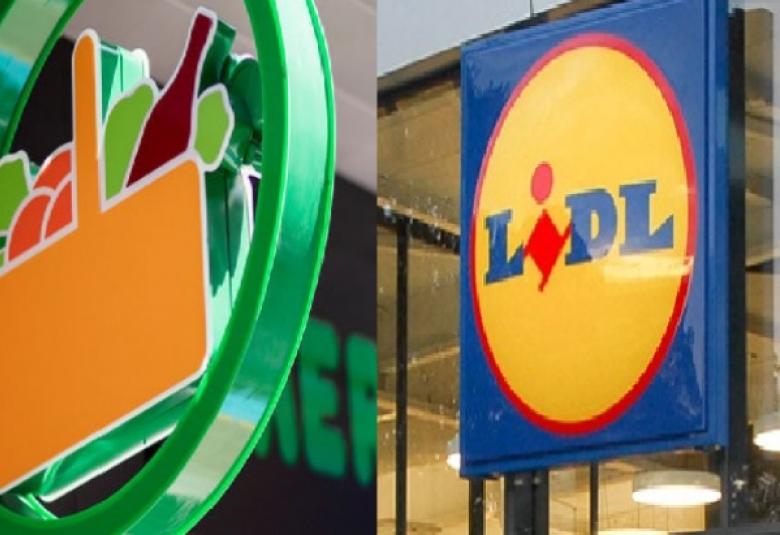 Logos de los supermercados Mercadona y Lidl